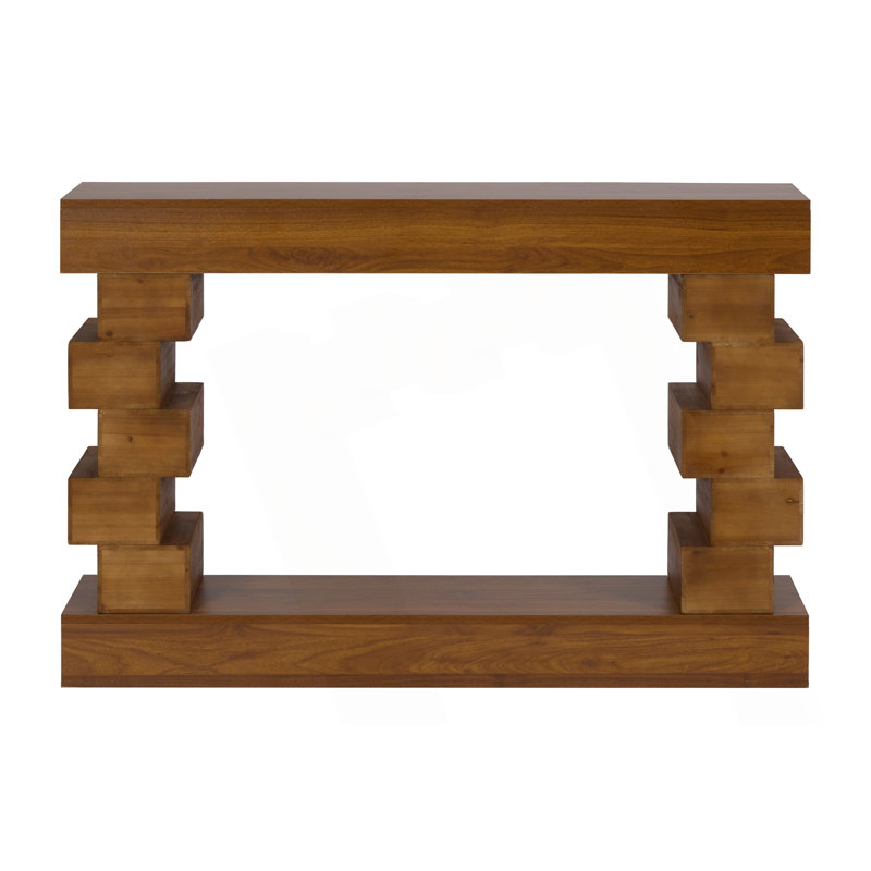 Geometric Block Stacked Wood Console Table