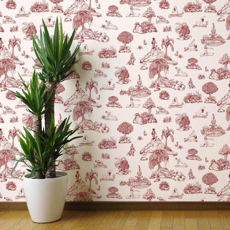 Yoga Garden Toile, Non-Woven, Red/Cream