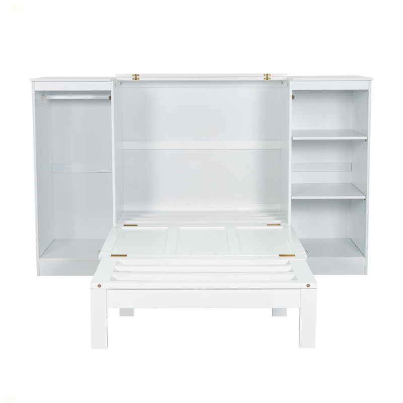 Lit escamotable simple avec tablettes de chevet et garde-robe