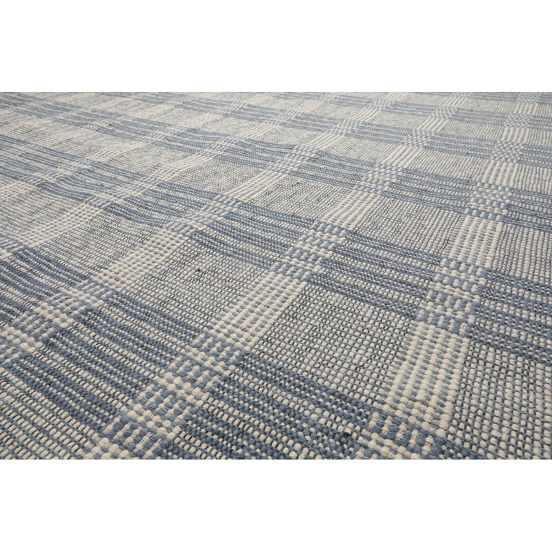 Tapis ivoire en laine tissé à la main et à plat de style contemporain, Rectangle 9 pi x 12 pi