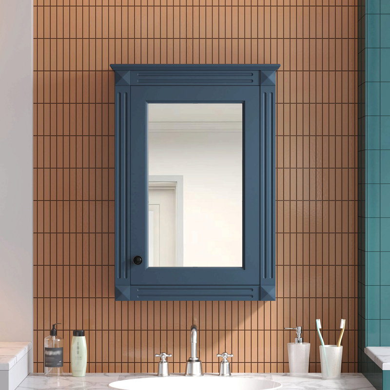 Armoire de rangement murale avec miroir et tablette réglable, Bleu