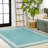 Claraville Classic Diamond Border Aqua/Light Gray Indoor/Outdoor Rug-69807271