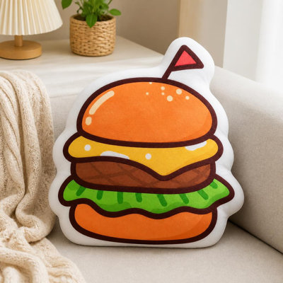 1pc Beef Burger with Tiny Flag Bold Outline Cartoon Graphic 2D Flat Printing Shaped Stuffed Throw Pillow Decorative Cushion Pillow for Gift Bedroom Sofa Room Party Decor, 2D Flat, 21.65inch