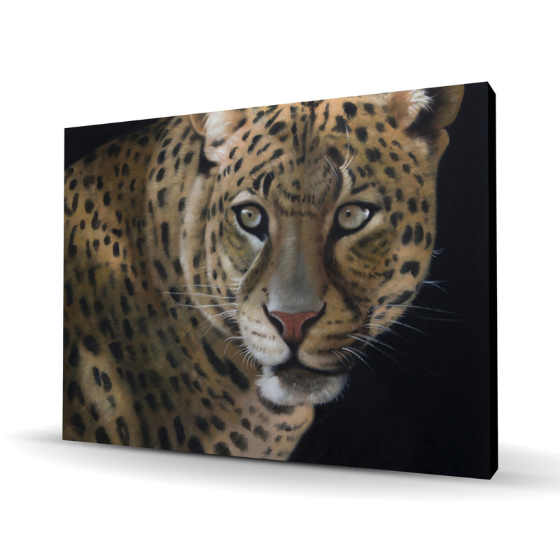Realistic Fierce Leopard - Black Canvas Living Room Decor, 48" H x 36" W