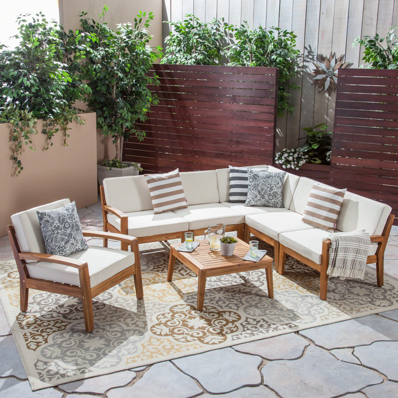 Ensemble de conversation modulaire de patio pour 5 personnes avec coussins Acacia, Structure teck / coussin beige
