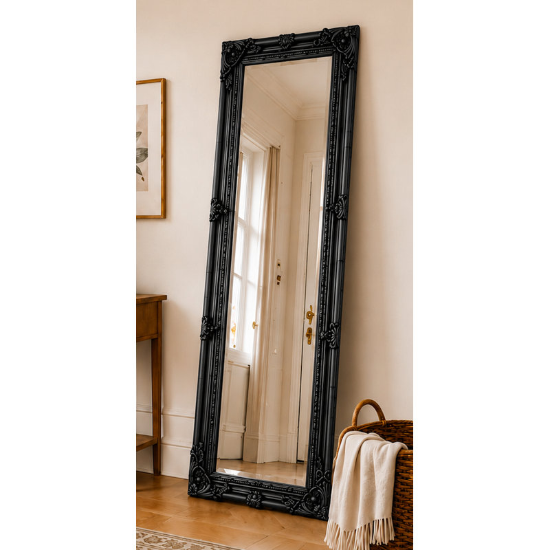 Sade Tall Solid Wood Framed Wall or Dressing Mirror, Black