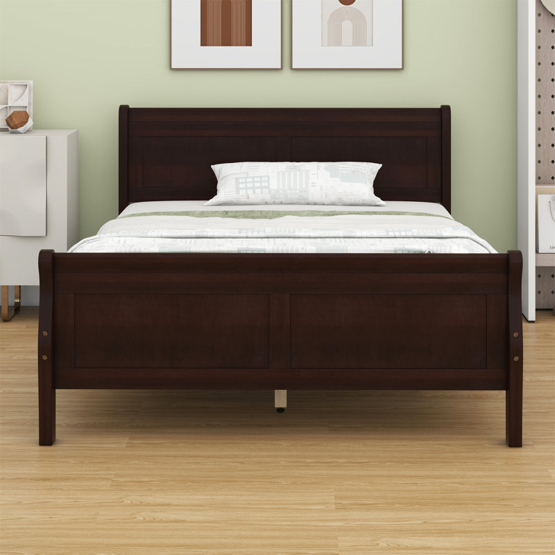Lit plateforme en bois avec tête et pied de lit, Complète, Espresso