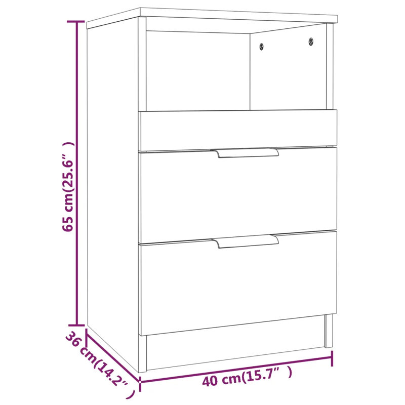 40cm W Manufactured Wood Bedside Table, High Gloss White, Set of 2