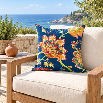Housse de coussin décorative en polyester, avec garniture, pour intérieur/extérieur, motif aquarelle marine, en acier inoxydable.
