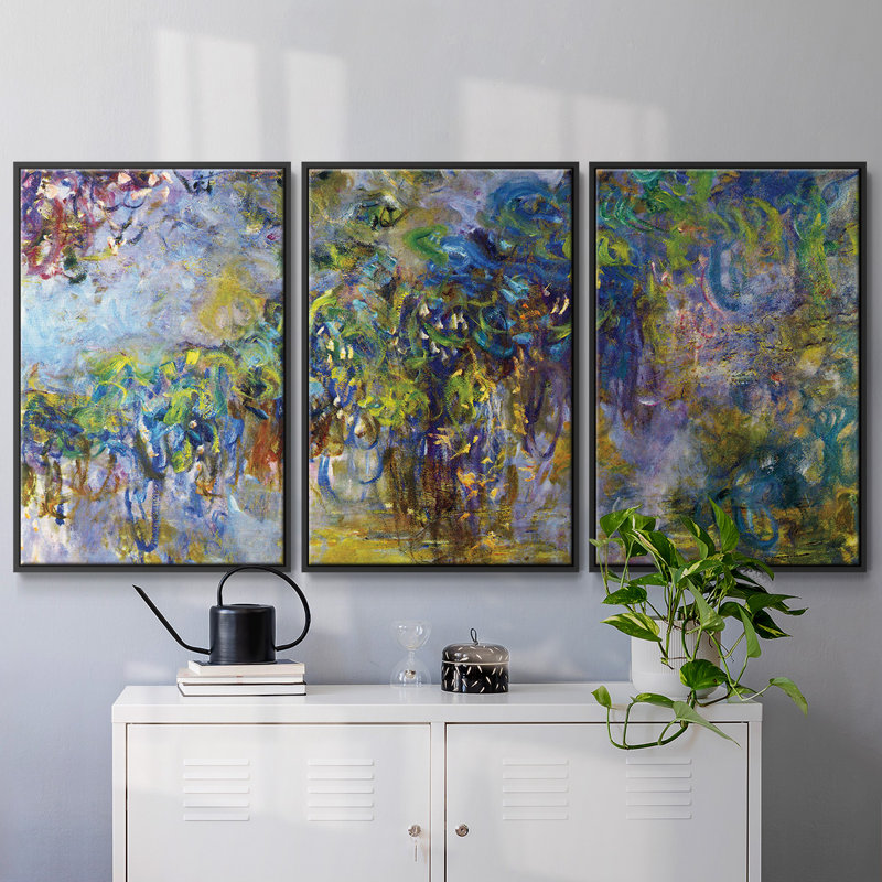 Wisteria [2] par Monet - Toile encadrée multi-pièces, Noir, H 36 po x l 75 po x P 2 po