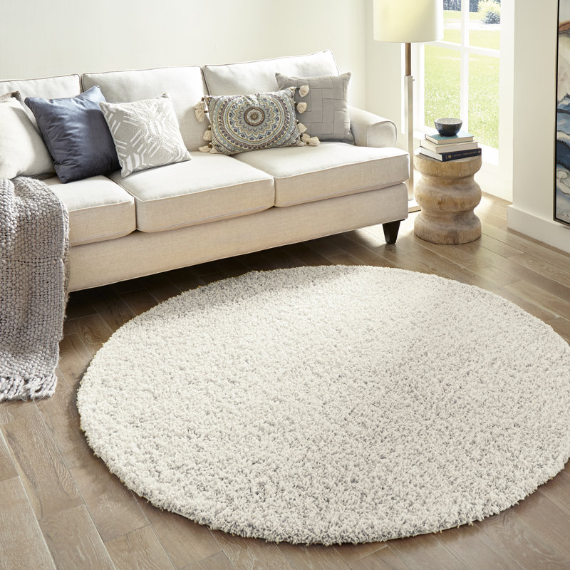 Tapis ivoire à poils longs Renesha, Rond 8 pi 2 po