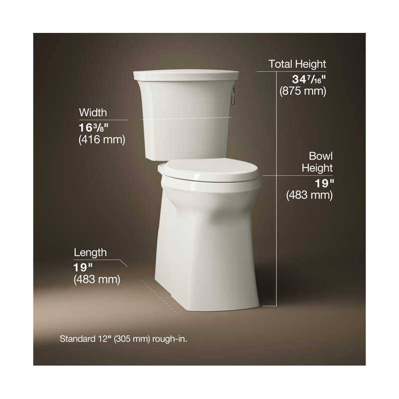 Corbelle Tall Two-Piece Elongated Toilet With Skirted Trapway 1.28 Gpf, Biscuit, Right