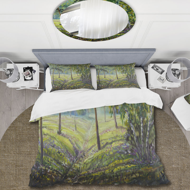Ensemble de housse de couette Pine Trees and Bushes In The Forest I - Lake House - Microfibre de polyester