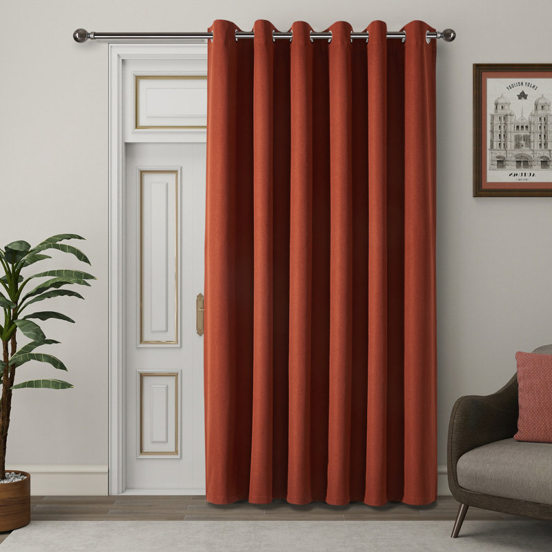 Linen Blend Blackout Curtain Panel Pair Single Panel, Rust