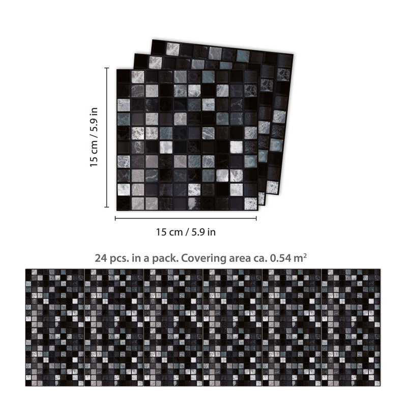 6'' W x 6'' L Aluminum Peel and Stick Mosaic Tile, Black
