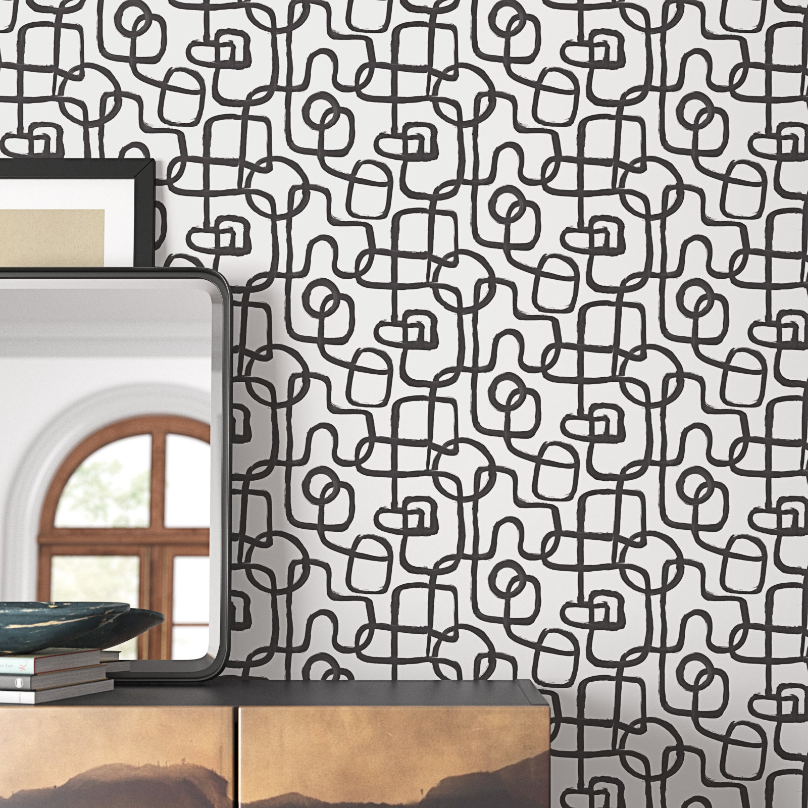 Fernan Modern Peel & Stick Geometric Wallpaper, Black