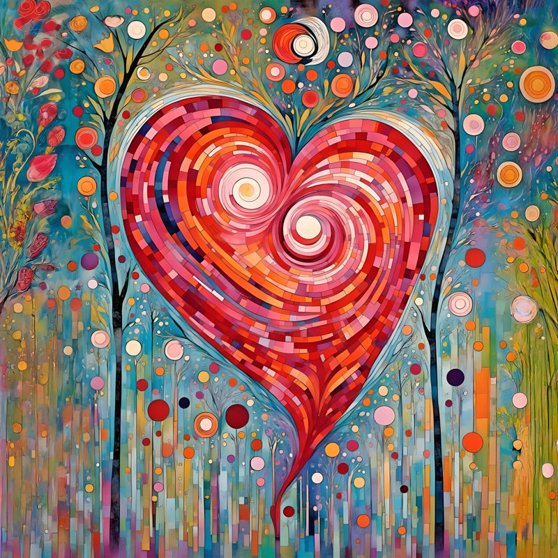 «Whimsical Heart Mosaic - Abstract Love», reproduction sur toile, H 12 po x l 12 po
