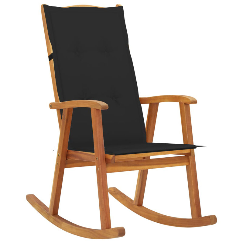 Chaise berçante d'extérieur avec coussins en bois d'acacia massif, Brun, Noir