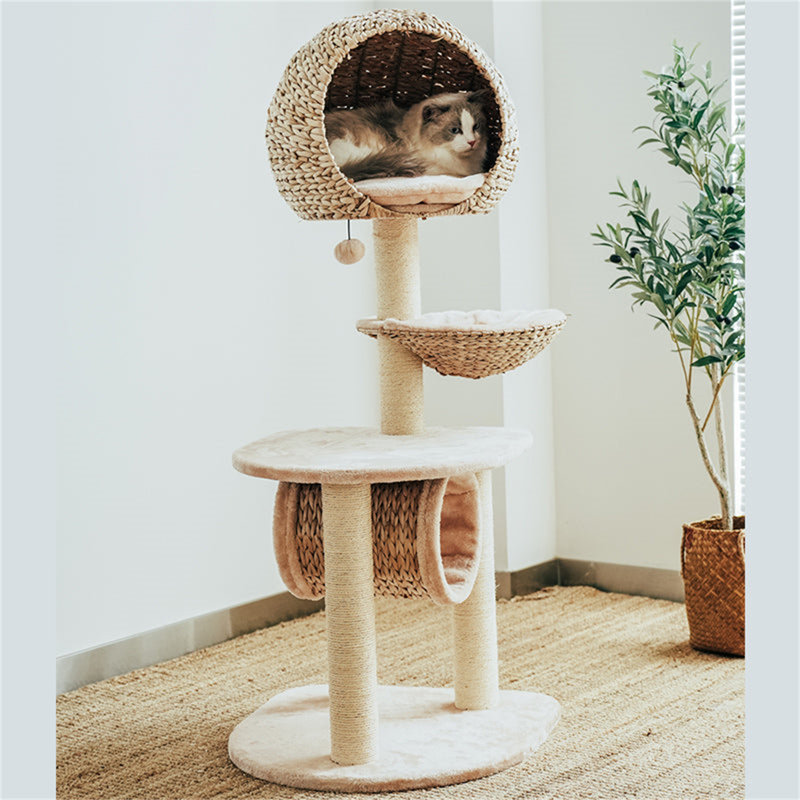 Ezlyn Handwoven Bird Nest Cat Tree with Cat Hammock, Braided Cat Condo, Cat Tower for Large Cats with Scratching Posts