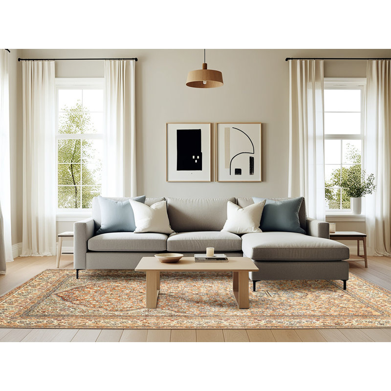 Tapis traditionnel crème / beige, Rectangle 6 pi x 9 pi