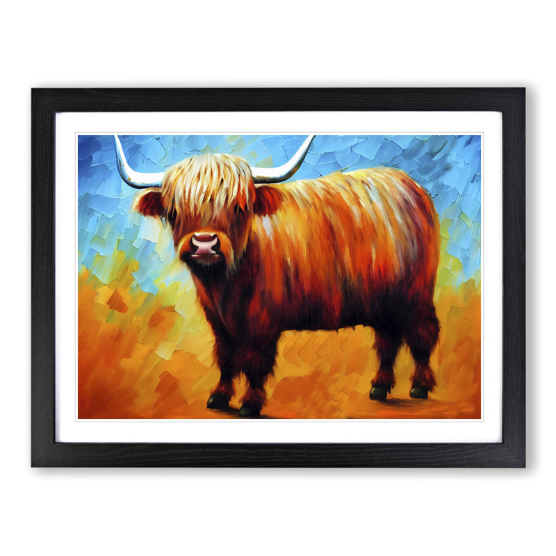Highland Cow Vol.1 Abstract - Single Picture Frame Painting, Black, 46cm H x 64cm W x 2cm D