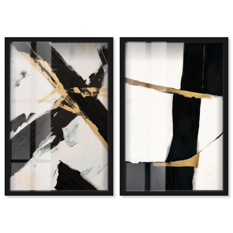 «Gilded Glam Night Set», reproduction de boîte-cadre minimaliste par Art Remedy, Noir, H 17 po x l 24 po