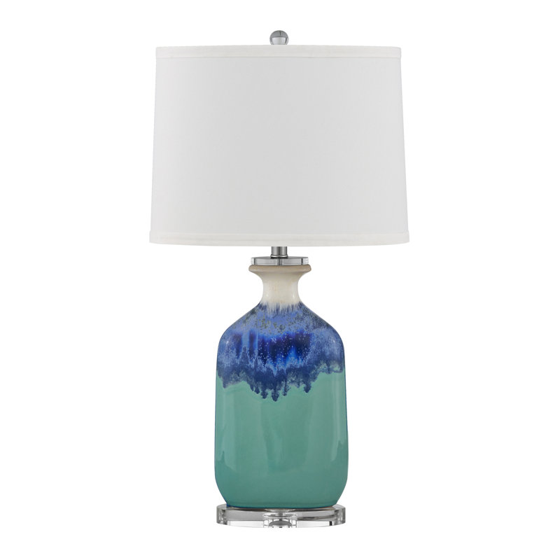 Lampe de table USB en céramique, Bleu / blanc