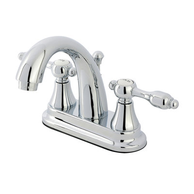 Kingston Brass Tudor Two-Handle 3-Hole Deck Mount 4" Centerset Bathroom Faucet with Brass Pop-Up
