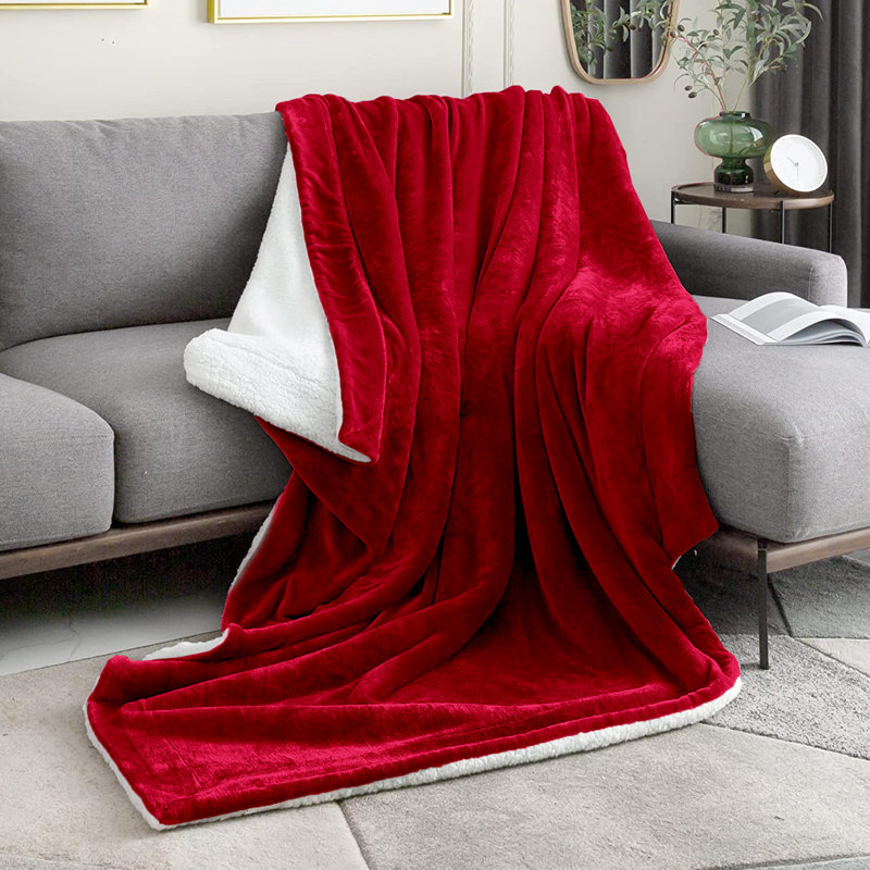 Formaran Sherpa Fleece Fur Thick Reversible Blanket Throw, Burgundy, W200 x L240cm