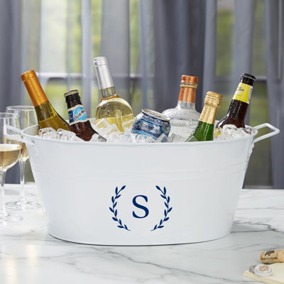 Personalization Mall Laurel White Initial Beverage Tub, S