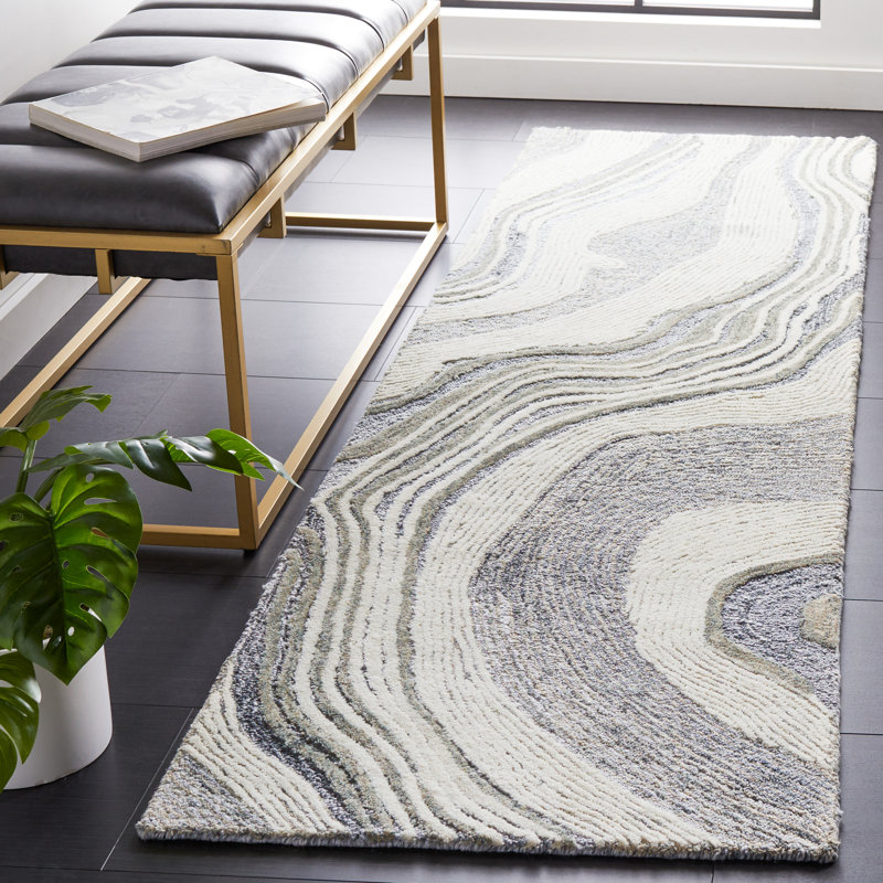 Tapis abstrait en laine touffeté à la main Kring New Zealand, Tapis de couloir 2 pi 3 po x 6 pi