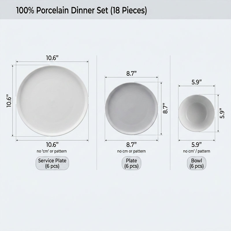 Service de table 100% porcelaine cannelée cannelée (service de 18 pièces pour 6 personnes)