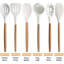 Ensemble d'ustensiles de cuisine en silicone 6 pièces avec poignées en bois, ustensiles de cuisson antiadhésifs et résistants à la chaleur pour batterie de cuisine anti-égratignures, comprenant une spatule, un tourneur, une louche, une cuillère, un