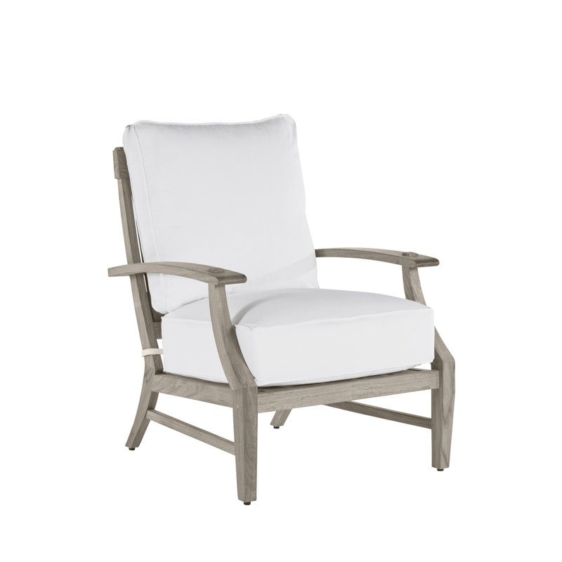 Croquet Teak Patio Chair with Cushions, Welt + Standard Fill, Bali Pearl, Oyster Teak