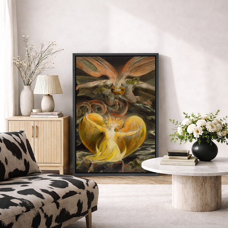 Art gothique, ange et dragon, H 24 po x l 16 po x P 1,5 po, Cadre flottant noir