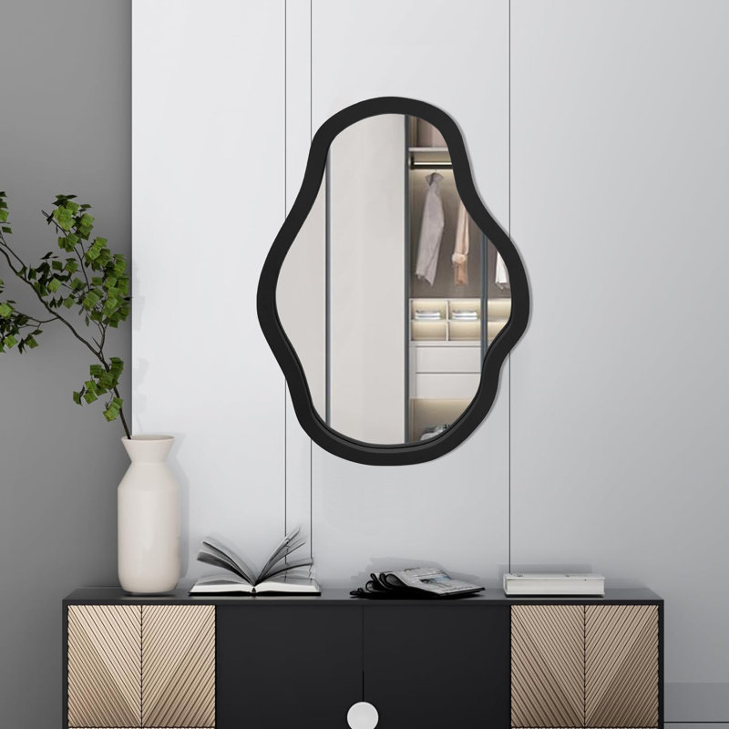 Irregular Solid Wood Frame Decorative Mirror Wall Mirror, Black