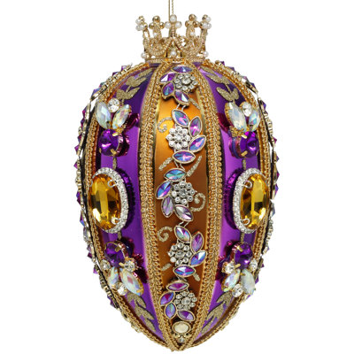 Faberge Jewel Egg Ornament , Copper/Purple - 7.5 Inches