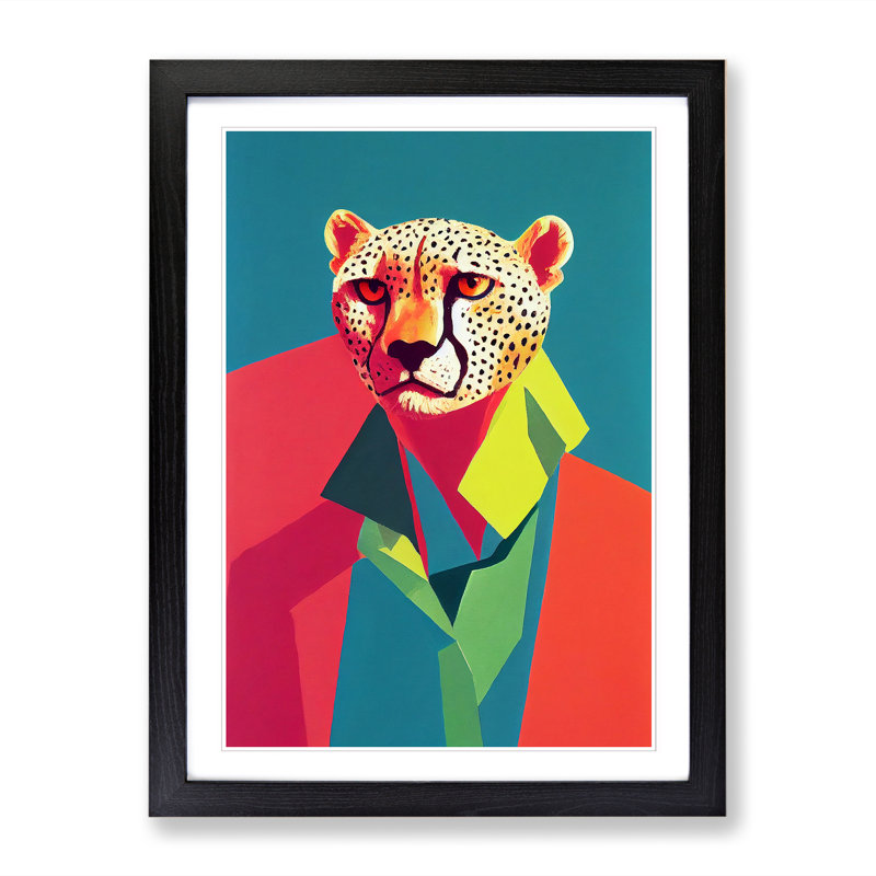 Pop Art Cheetah - Picture Frame Print, 64cm H x 46cm W x 2cm D, Oak