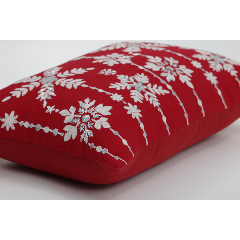 Red and Silver Snowflakes Christmas Lumbar Throw Pillow