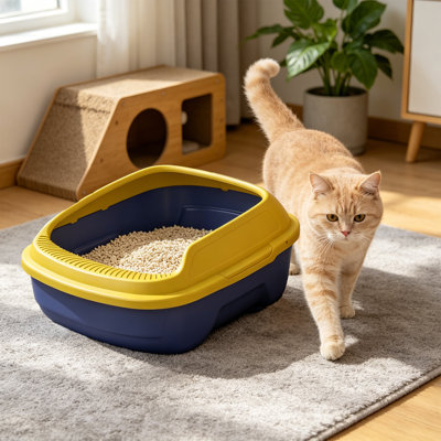 Bac à litière semi-fermé pour entrée de chat, 17,01 po x 13,7 po x 4,72 po, bleu