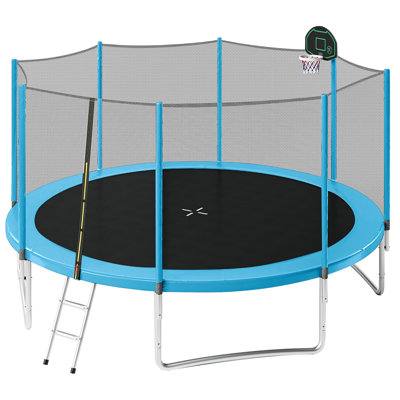 14FT Trampoline For Kids With Safety Enclosure Net, Basketball Hoop And Ladder, Round Outdoor Recreational Trampoline -  WANDINGT, sopwaN739S000003C