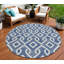 Tapis d'intérieur rond lavable géométrique 8 pi bleu marine et ivoire