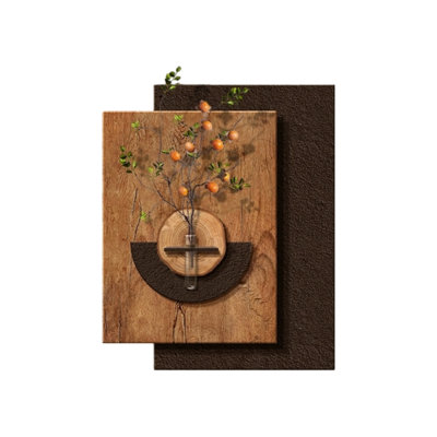 Mid-Century 3d Wall Art With Water Vase And Led - Rustic Wood Decor
