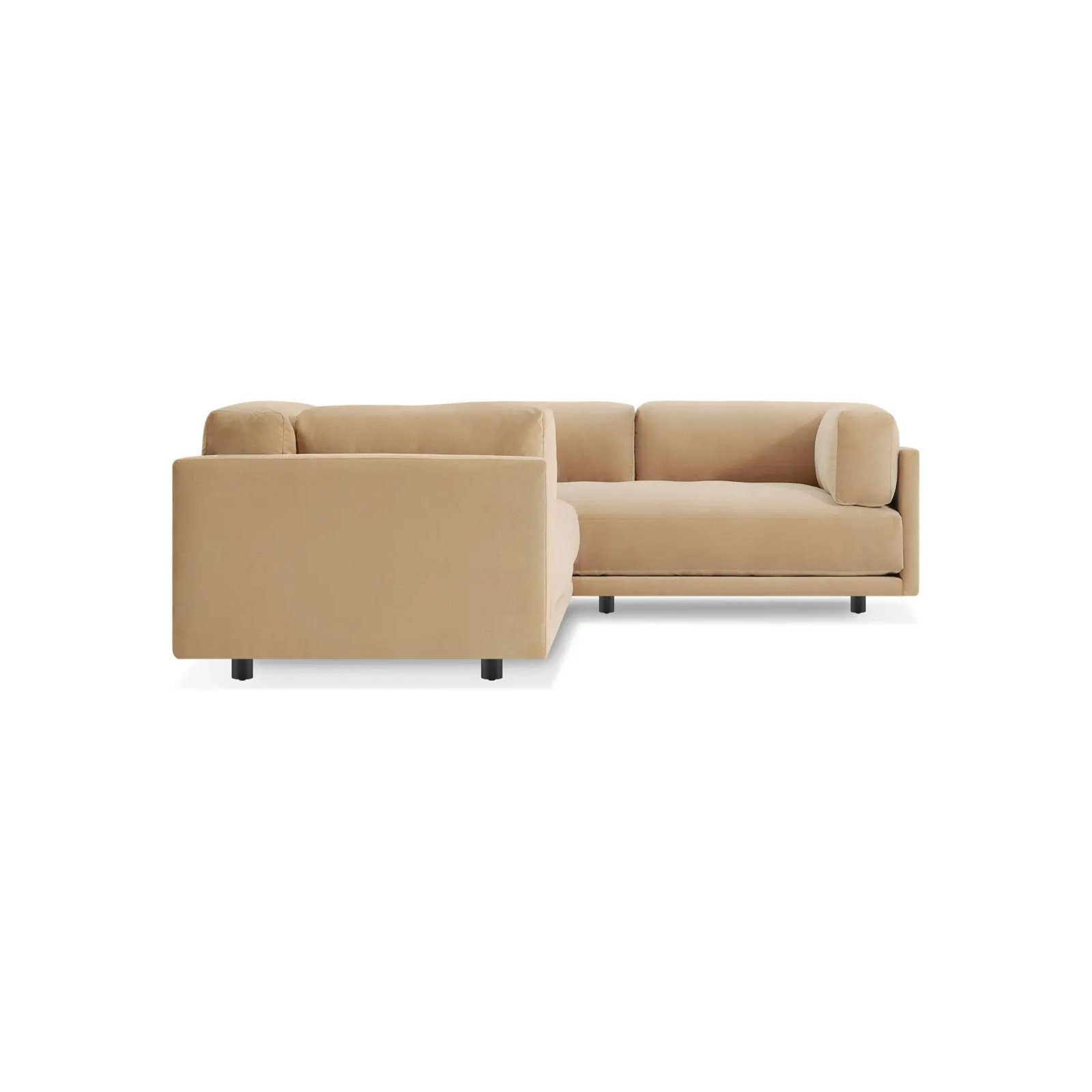 Sunday Upholstered L-Sectional, Right Hand Facing, Camel Velvet Polyester Blend