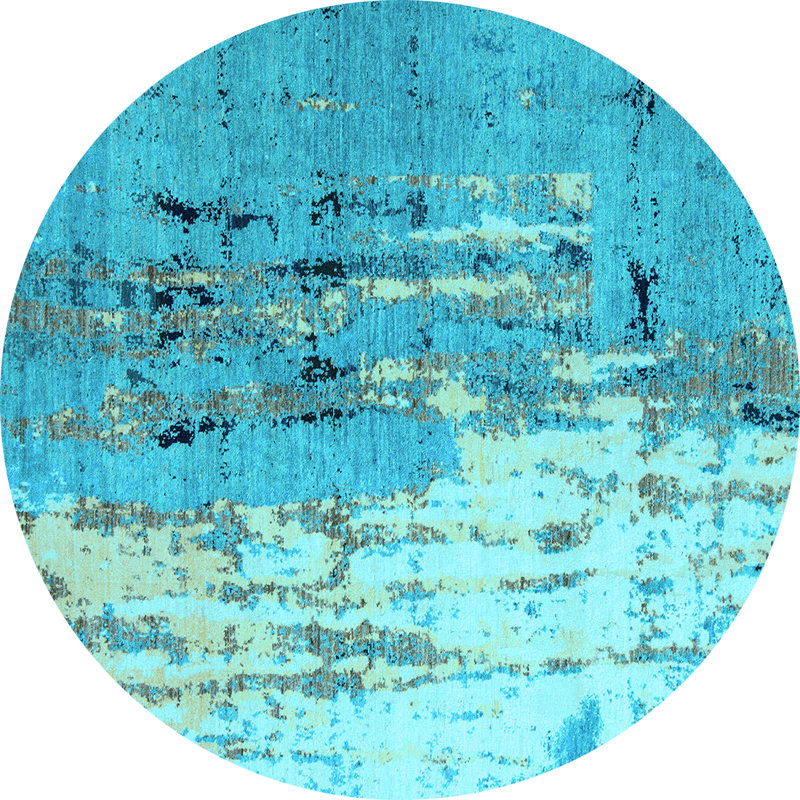 Tapis abstrait en polyester / laine tissé à la machine abstrait bleu sarcelle, Rond 8 pi