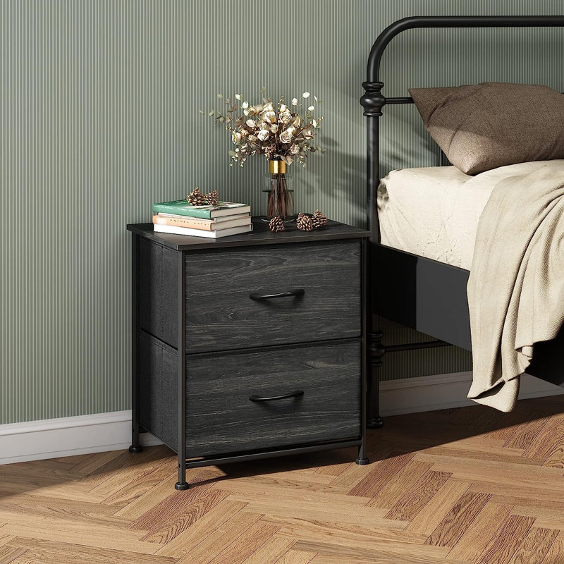 Table de chevet Aimy, Imprimé grain de bois noir charbon