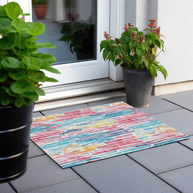 Machine Washable Indoor/Outdoor Cinead ACN1684 White Rug, Rectangle 1'8" x 2'6"