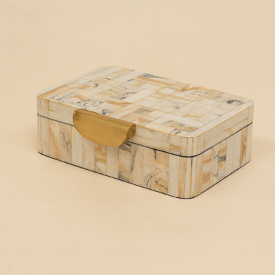 Boîte de rangement décorative en résine à motif marbre beige, finition polie, 23 x 15 x 8 cm