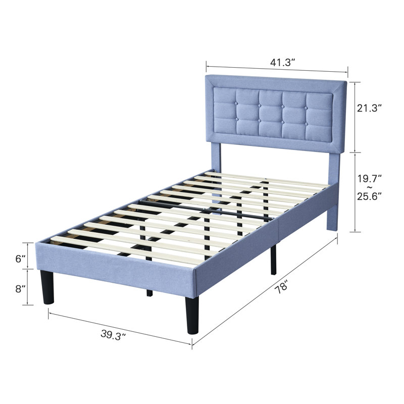 Scarpaci Twin Size Upholstered Bed Frame Set of 2, 2 Pieces Twin Platform Bed Frame with Adjustable Headboard, Wooden Slats Support, No Box Spring Needed, Noise-Free