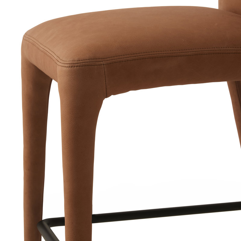 Camel Genuine Leather Upholstered Counter Stool with Iron Frame